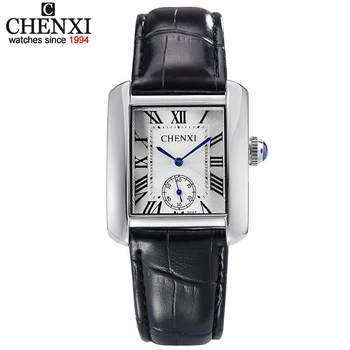 Small Dial Work Brand Tag CHENXI Casual Watches Classic Black Leather Square Quartz Couple Watch Fashion Men & Women Watch Hours