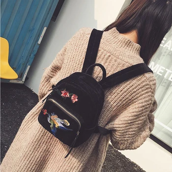 Cute Mini Velvet Backpack 2017 Harajuku Backpack Birds Embroidery Backpacks Women Bagpack Luxury Ethnic Fashion Travel Mochila