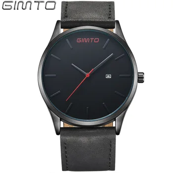 2017 Black Casual Watch Men Luxury GIMTO Fashion Business Dress Quartz Men's Watches Genuine Leather Waterproof Male Clock