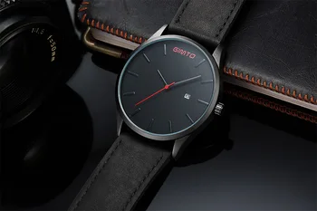 2017 Black Casual Watch Men Luxury GIMTO Fashion Business Dress Quartz Men's Watches Genuine Leather Waterproof Male Clock