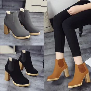 Ulrica  Fashion Female Round Head Leather Ankle Boots High Heeled Spring Autumn Winter Martin Boots