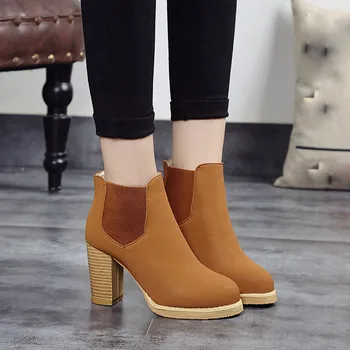 Ulrica  Fashion Female Round Head Leather Ankle Boots High Heeled Spring Autumn Winter Martin Boots