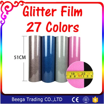 One Yard (51cmx100cm) Glitter Heat Transfer Vinyl Film Heat Press Cut by Cutting Plotter DIY T-shirt 27 Colors For Choosing