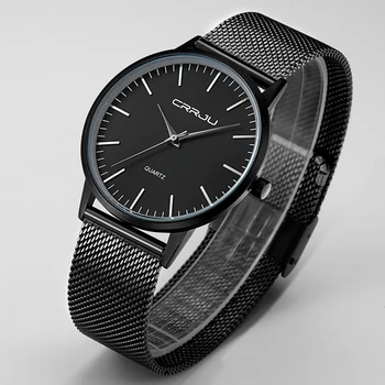 2017 New Luxury Brand CRRJU Men Sports Watches Stainless Steel Mesh belt Casual Watches Men Waterproof Military Wrist watch