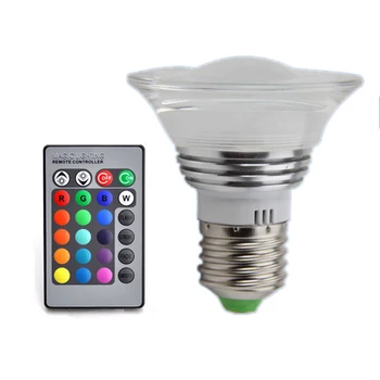 1pcs AC 110V ~ 220V Dimmable E27 3W Colorful RGB Acrylic Dimmable LED Light Bulb Lamp Spot Light + 24 Key IR Remote Controller