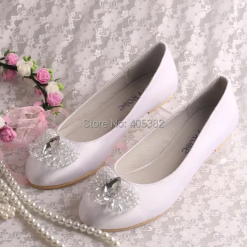 20 Colors)Real Leather Insole White Round Toe Diamond Satin Wedding Flat Shoes for Bride Euro Size 34-42#