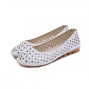 2016 New Summer Style Women Ballet Flats Round Toe Slip on Shoes Cut-outs Flats Shoes White Sandals Woman Loafers Zapatos Mujer
