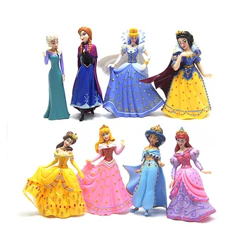 8 pcs/set Kids my cute little Anna and Elsa and castle Set figures Toy cirthday poni for room party decoration gift doll Anime