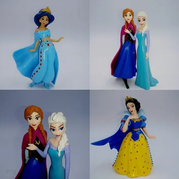 8 pcs/set Kids my cute little Anna and Elsa and castle Set figures Toy cirthday poni for room party decoration gift doll Anime