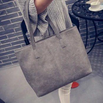 Women bag 2017 fashion women leather handbag brief shoulder bags gray /black large capacity luxury handbags women bags designer