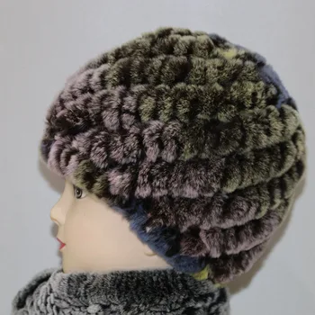 Rabbit Fur Hats For Women Winter 2016 New Fashion Natural Stripe Knitted Beanies Headwear Hats Caps Female Lady Genuine Fur Hat
