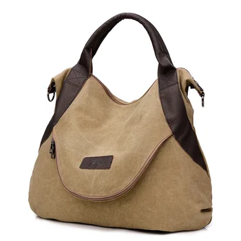 2017 Large Pocket Casual Women's Handbag Leather Big Capacity Crossbody Bag Vintage Canvas Shoulder Bag Beach Bag drop shipping