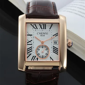 2017 CHENXI Classic Design Rectangular Men Watches Luxury Brand Stylish Leather Watch Women Ladies Dress Wristwatch Reloj Hombre
