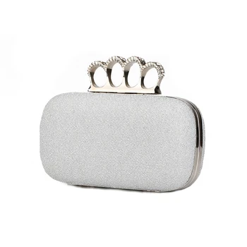 2016 Knuckle Rings Evening Bags Punk Style Silver Clutch Bag purse Glitter Gold Clutches bag Party Purse handbags SH28