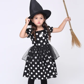 Children Girls 2016 Fashion Dress Halloween Performance Dress Polka Dot National Wind Hardcover Party Dress Cosplay