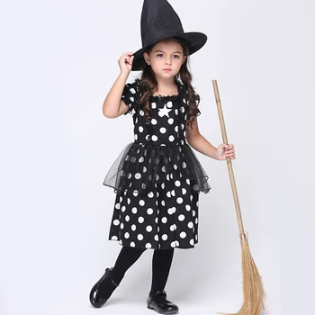Children Girls 2016 Fashion Dress Halloween Performance Dress Polka Dot National Wind Hardcover Party Dress Cosplay