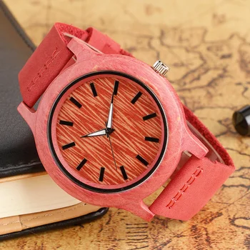Modern Wristwatches Creative Pink Designer Wooden Watch Handmade Bamboo Natural Wood Quartz-watches Women Ladies Clock Relogio