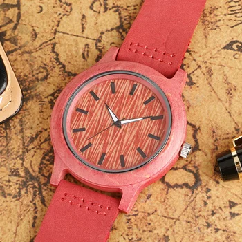 Modern Wristwatches Creative Pink Designer Wooden Watch Handmade Bamboo Natural Wood Quartz-watches Women Ladies Clock Relogio
