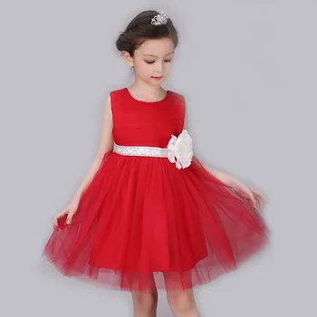 Korean Red Spring Summer Ball Gown O-neck Sleeveless Princess Festival Show Stage Bow Knot Flowers Lace Decor Formal Dress