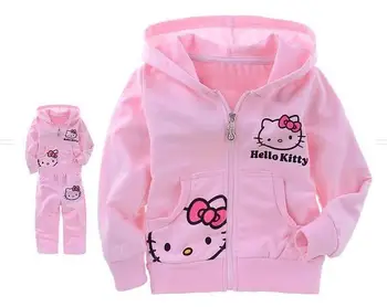 Girls Baby Suit Childrens Clothing Set Pink Kids Suit Hello Kitty Sport Suit Cartoon Cat Long sleeve Shirt+ Pants 2pcs Retail