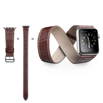 QIALINO Genuine Leather Strap for iWatch Stainless Pin Buckle Crocodile Watch Band for Apple watch 42mm 38mm Series 1 Series 2
