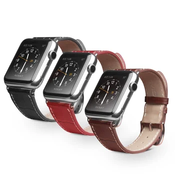 QIALINO Genuine Leather Strap for iWatch Stainless Pin Buckle Crocodile Watch Band for Apple watch 42mm 38mm Series 1 Series 2