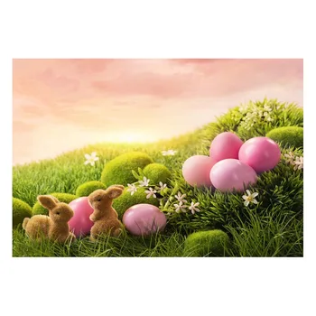Allenjoy background Happy easter eggs Sunset child pink eggs lovely rabbit grass children background photography foto