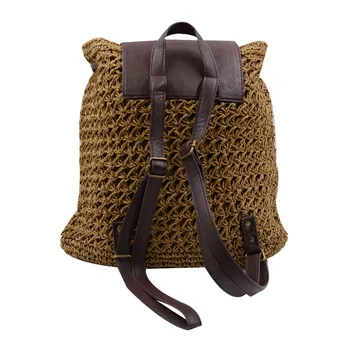 Vintage straw backpack designer hollow out woven drawstring laides bags small summer beach backpacks 4 colors mochilas feminina
