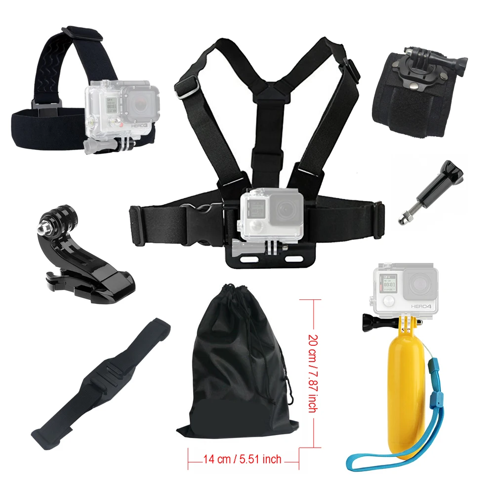For Gopro hero 4 5 Accessories set Floating Chest Head Hand Helmet Mount strap for Go pro SJCAM SJ4000 SJ5000X Action camera 52