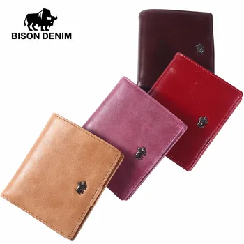 BISON DENIM Short Wallets For Men Genuine Leather Wallet Men Coin Pocket Card Holder Purse Mini Small Wallet Business gift