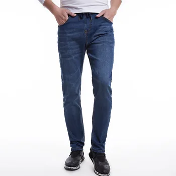 2016 Classic Mens Stretch Cotton Denim Jeans Regular Fit Thin And Breathable Elastic Waist Plus Size 4xl 5xl 6xl Hot