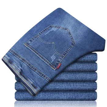 2016 Classic Mens Stretch Cotton Denim Jeans Regular Fit Thin And Breathable Elastic Waist Plus Size 4xl 5xl 6xl Hot