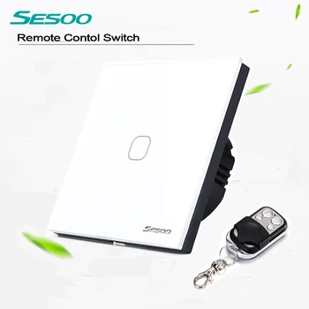 SESOO EU/UK Standard 1 Gang 1 Way RF433 Remote Control Touch Wall Switch, Wireless Remote Control Light Switches for Smart Home