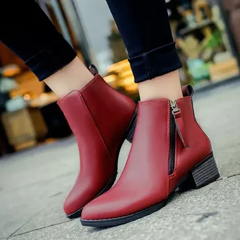 2017 autumn winter ankle boots for women heels leather Motorcycle shoes women's short boots with fur warm botas
