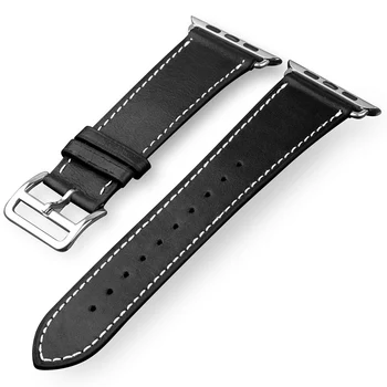 QIALINO Fashion Genuine Leather Strap for iWatch Sports Stainless Steel Pin Buckle Watch band for Apple watch 42mm 38mm Series 1