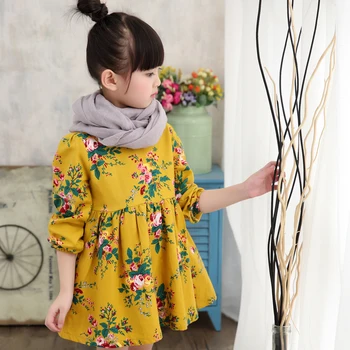 Warm Floral Printed Dress For Girls Thickening Plus Velvet Children Long Sleeve Kids Clothing Cute Winter Girl Dress Costume