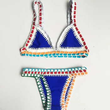 Women handmade crochet swimsuit 2016 Hot Swimwear Underwire Low Waist lady swimsuit Sexy Single knit Bikinis H15002