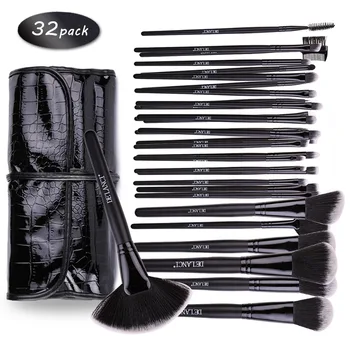 DE'LANCI Professional Makeup Brushes 32 pcs Cosmetic Kit Eyebrow Blush Foundation Powder Make up Brush Set With Black Case