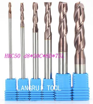 3pcs HRC50 2 flutes d8*20C*8D*75L extra long shank tungsten carbide end mill milling cutter length CNC machine Lengthen