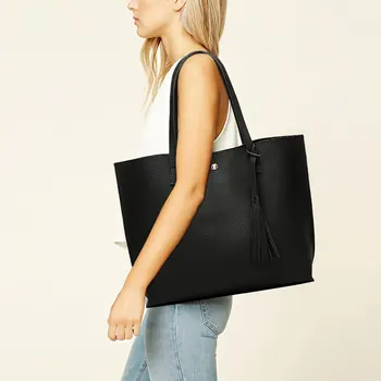 Artificial leather hand bag female tassel handbag woman rivet new big shoulder bag 2017 designer ladies totes