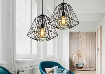 Black Iron pendant lights Diamond-shaped industrial creative vintage lamp bar foyer pendant lamps Nordic retro