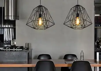 Black Iron pendant lights Diamond-shaped industrial creative vintage lamp bar foyer pendant lamps Nordic retro