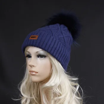 Artificial lining thick hat winter wool hat fur ball knitted warm hats for women.Skullies Beanies Fur Pom Poms