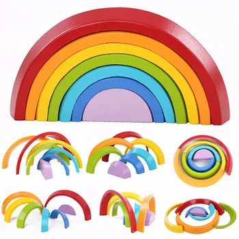 Activity Funny Rainbow Wooden Buliding Blocks Children Early Education Toys Brinquedos Children Kids Educational Play Toy Set