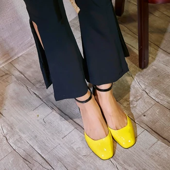 ANMAIRON Summer Mixed Colors Cover Heels Strappy Sandals Women Leather Chunky High Heels White Shoes Woman Yellow Ladies Sandals