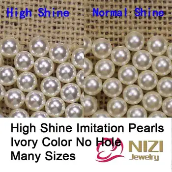 High Shine No Hole Pearls For Craft Art Round Shape Ivory Color Imitation Pearls Many Sizes For Choose New Resin Beads For DIY
