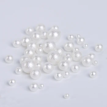 2016 New Design Resin No Hole Imitation Pearls 3mm-12mm Round Glitter Beige Wrinkle Pearls Clothes Shoes DIY Decorations Beads