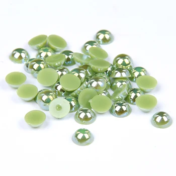 Grass Green AB Color Glitter Non Hotfix Half Round Pearls Beads Design Stick Drill For 3D Nails Art Clothes Backpack Decorations