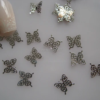 MS244-1 100pcs Silver Cute Butterfly Metal Sticker Nail Art Metal Sticker Nail Art Decoration Non-adhesive Sticker