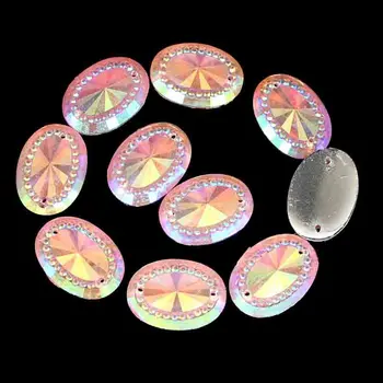 Resin Cabochon Beads Jewelry Findings 13x18mm 100pcs Oval For DIY Decoration Round Flatback Sew on Rhinestone Beads 7 Color